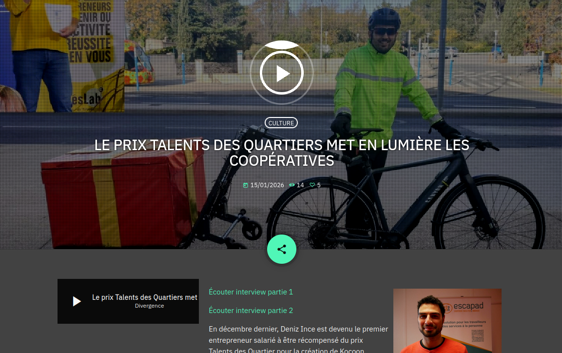 Un entrepreneur-salarié en coopérative d'activité et d'emploi remporte le Prix Talents des quartiers de Montpellier